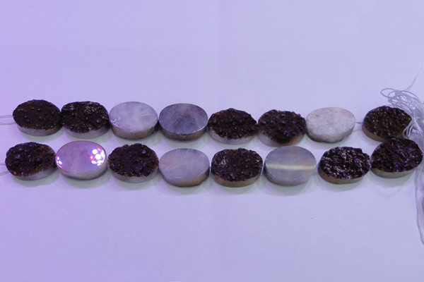 CAG8205 7.5 inches 20*30mm oval purple plated druzy agate beads