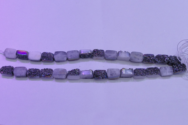 CAG8214 Top drilled 10*14mm rectangle rainbow plated druzy agate beads
