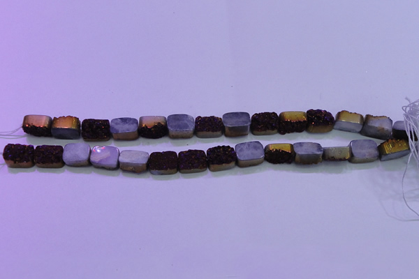 CAG8215 Top drilled 10*14mm rectangle purple plated druzy agate beads