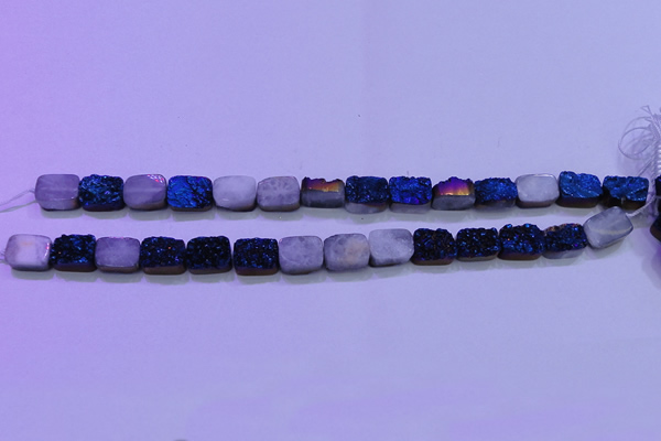 CAG8216 Top drilled 10*14mm rectangle blue plated druzy agate beads