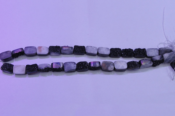 CAG8217 Top drilled 10*14mm rectangle black plated druzy agate beads