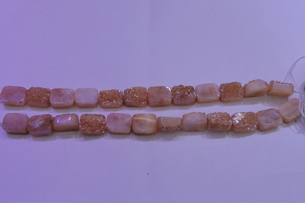CAG8221 Top drilled 12*16mm rectangle champagne plated druzy agate beads