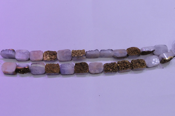 CAG8223 Top drilled 12*16mm rectangle glod plated druzy agate beads