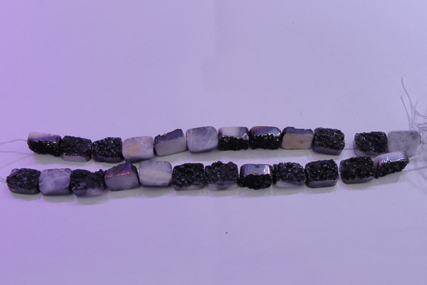 CAG8227 Top drilled 12*16mm rectangle black plated druzy agate beads
