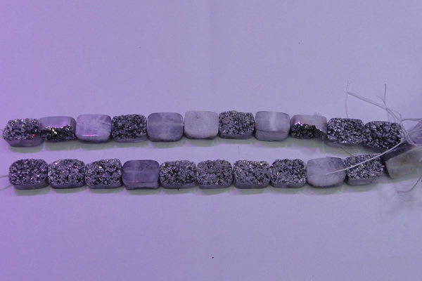 CAG8232 Top drilled 13*18mm rectangle silver plated druzy agate beads
