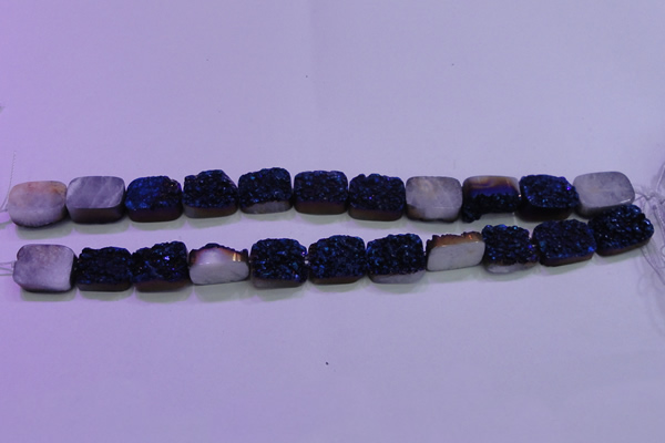 CAG8236 Top drilled 13*18mm rectangle blue plated druzy agate beads