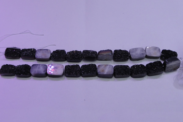 CAG8237 Top drilled 13*18mm rectangle black plated druzy agate beads