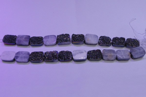 CAG8244 Top drilled 15*20mm rectangle rainbow plated druzy agate beads