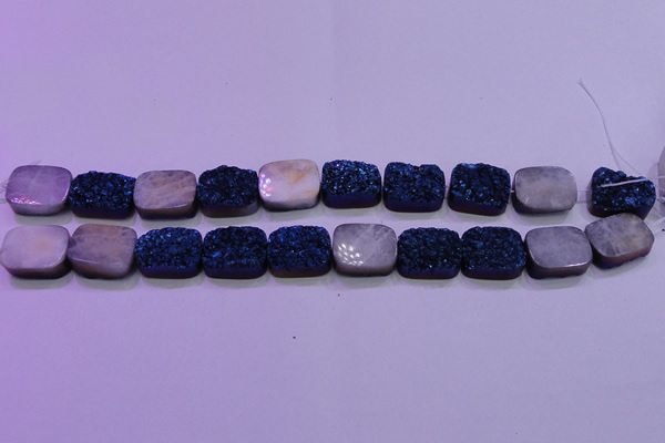 CAG8246 Top drilled 15*20mm rectangle blue plated druzy agate beads