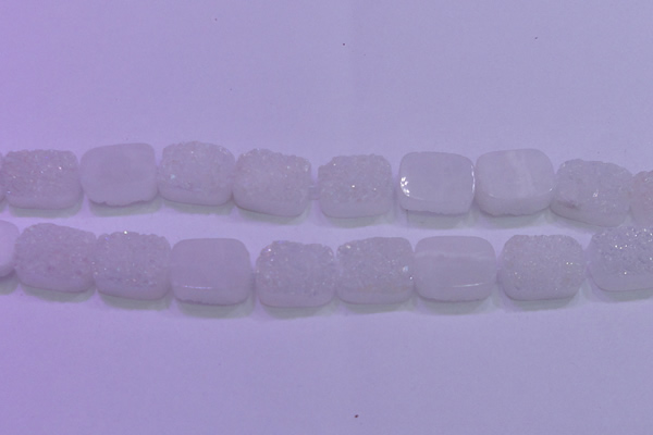 CAG8250 Top drilled 18*25mm rectangle white plated druzy agate beads