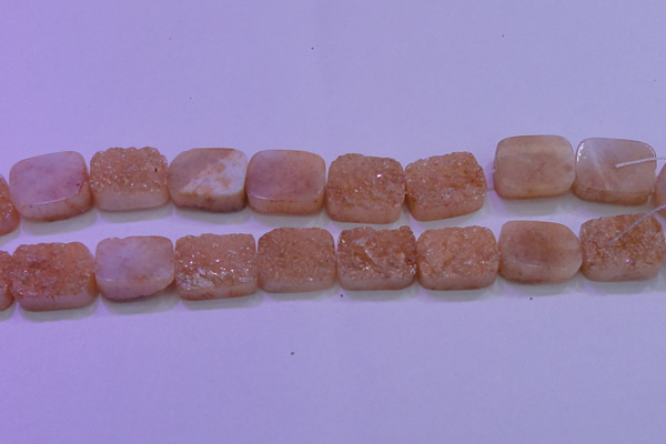 CAG8251 Top drilled 18*25mm rectangle champagne plated druzy agate beads