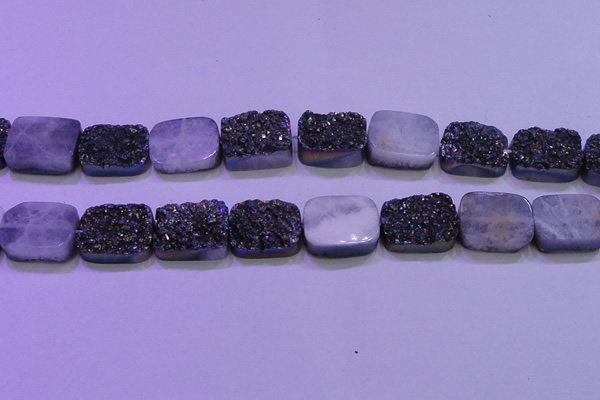 CAG8254 Top drilled 18*25mm rectangle rainbow plated druzy agate beads