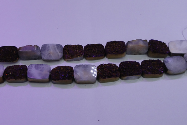 CAG8255 Top drilled 18*25mm rectangle purple plated druzy agate beads