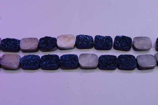 CAG8256 Top drilled 18*25mm rectangle blue plated druzy agate beads