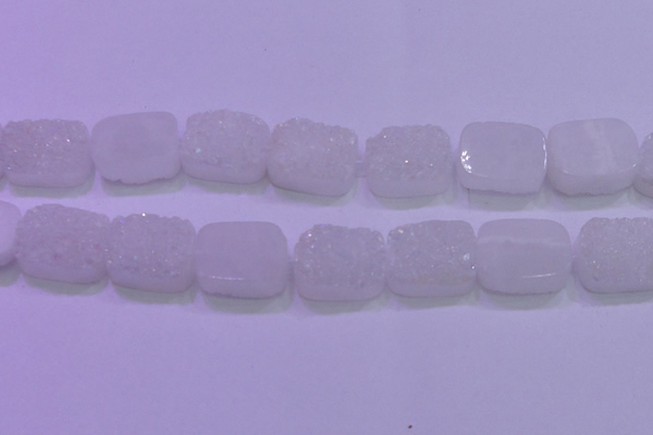 CAG8260 Top drilled 20*30mm rectangle white plated druzy agate beads