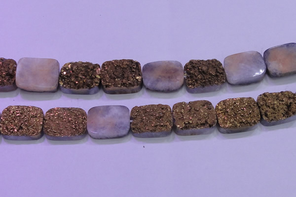 CAG8263 Top drilled 20*30mm rectangle glod plated druzy agate beads