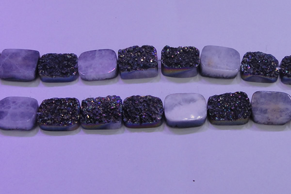CAG8264 Top drilled 20*30mm rectangle rainbow plated druzy agate beads