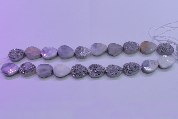 CAG8302 7.5 inches 15*20mm teardrop silver plated druzy agate beads