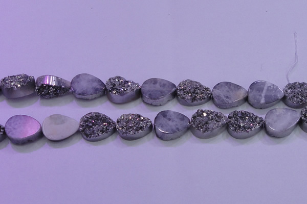 CAG8312 7.5 inches 18*25mm teardrop silver plated druzy agate beads