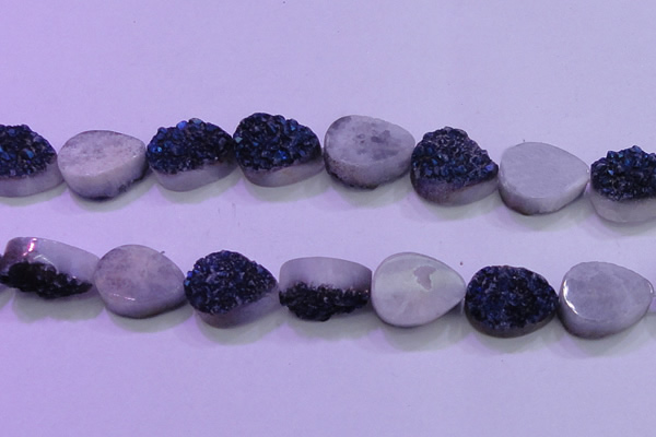 CAG8326 7.5 inches 20*30mm teardrop blue plated druzy agate beads