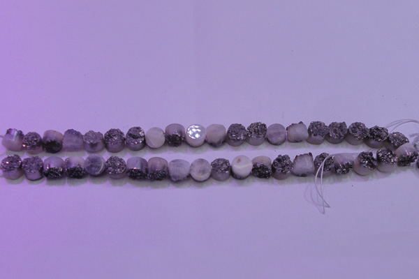CAG8332 7.5 inches 10mm coin silver plated druzy agate beads