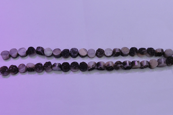 CAG8337 7.5 inches 10mm coin black plated druzy agate beads