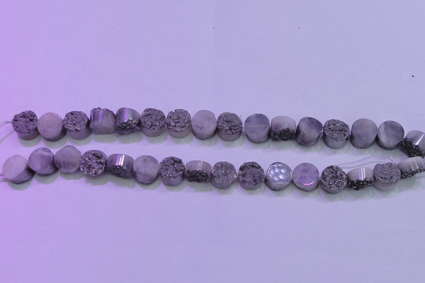 CAG8342 7.5 inches 12mm coin silver plated druzy agate beads