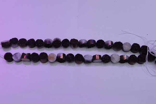 CAG8345 7.5 inches 12mm coin purple plated druzy agate beads