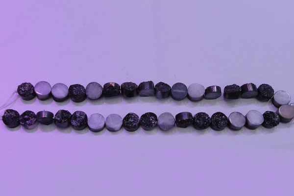 CAG8347 7.5 inches 12mm coin black plated druzy agate beads