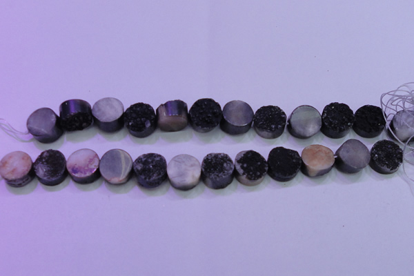 CAG8357 7.5 inches 14mm coin black plated druzy agate beads