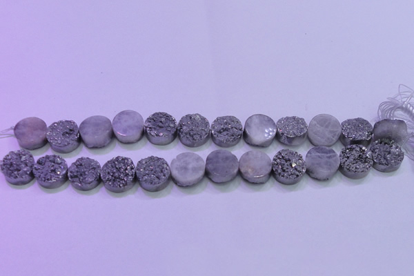 CAG8362 7.5 inches 16mm coin silver plated druzy agate beads