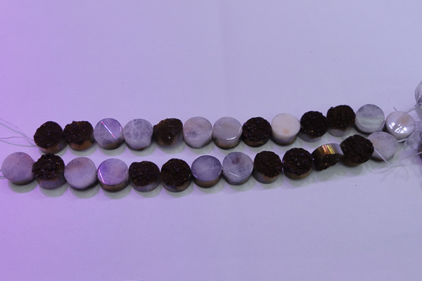 CAG8365 7.5 inches 16mm coin purple plated druzy agate beads