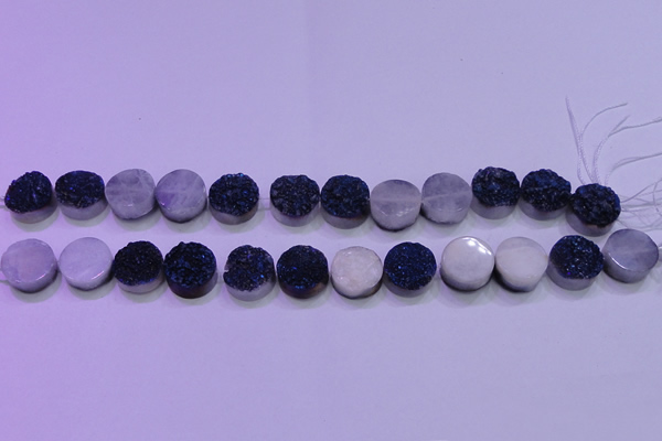 CAG8366 7.5 inches 16mm coin blue plated druzy agate beads