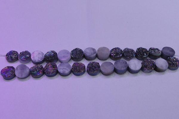 CAG8374 7.5 inches 18mm coin rainbow plated druzy agate beads