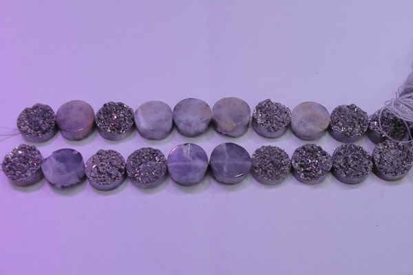 CAG8382 7.5 inches 20mm coin silver plated druzy agate beads