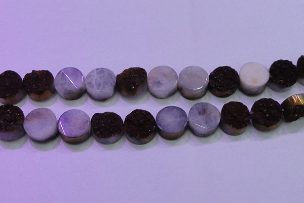 CAG8385 7.5 inches 20mm coin purple plated druzy agate beads