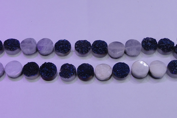 CAG8386 7.5 inches 20mm coin blue plated druzy agate beads