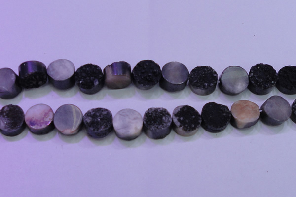 CAG8387 7.5 inches 20mm coin black plated druzy agate beads