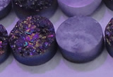 CAG8394 7.5 inches 25mm coin rainbow plated druzy agate beads