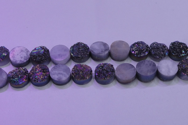 CAG8394 7.5 inches 25mm coin rainbow plated druzy agate beads