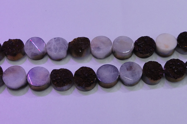 CAG8395 7.5 inches 25mm coin purple plated druzy agate beads