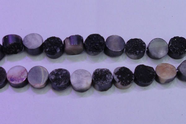 CAG8397 7.5 inches 25mm coin black plated druzy agate beads