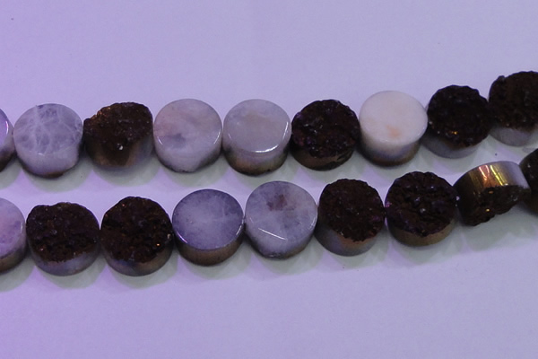 CAG8405 7.5 inches 30mm coin purple plated druzy agate beads