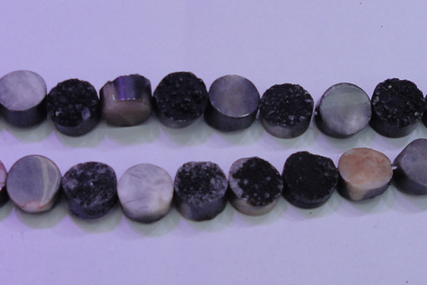 CAG8407 7.5 inches 30mm coin black plated druzy agate beads