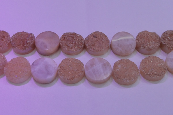 CAG8411 7.5 inches 35mm coin champagne plated druzy agate beads