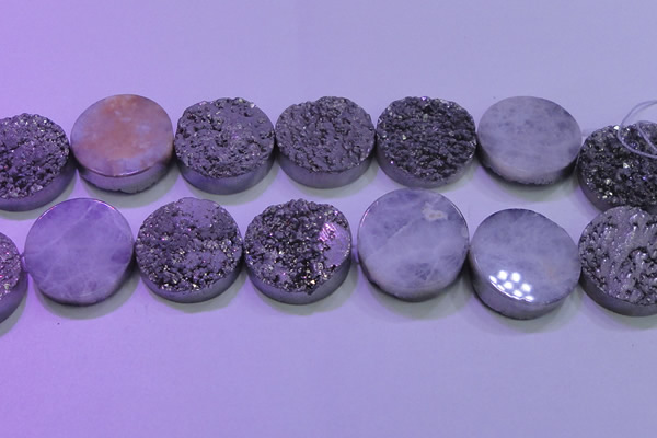 CAG8412 7.5 inches 35mm coin silver plated druzy agate beads