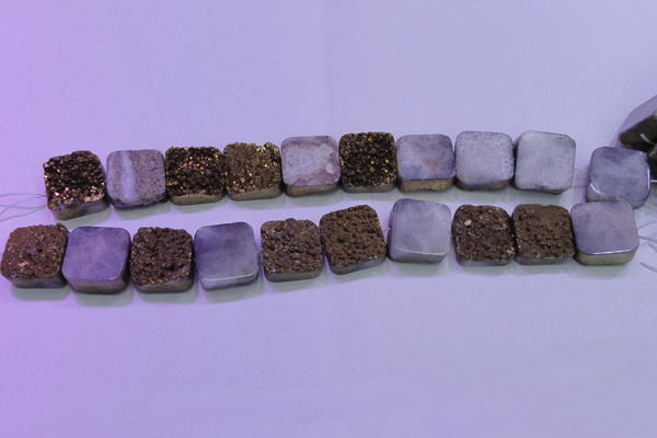 CAG8423 7.5 inches 16*16mm square gold plated druzy agate beads