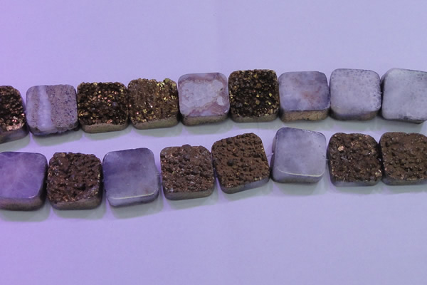CAG8428 7.5 inches 28*28mm square gold plated druzy agate beads