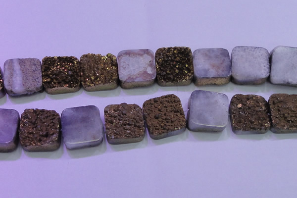 CAG8429 7.5 inches 30*30mm square gold plated druzy agate beads