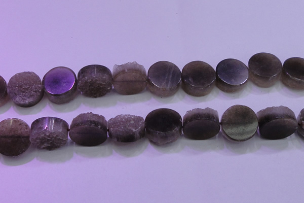 CAG8436 15.5 inches 22mm coin grey druzy agate gemstone beads